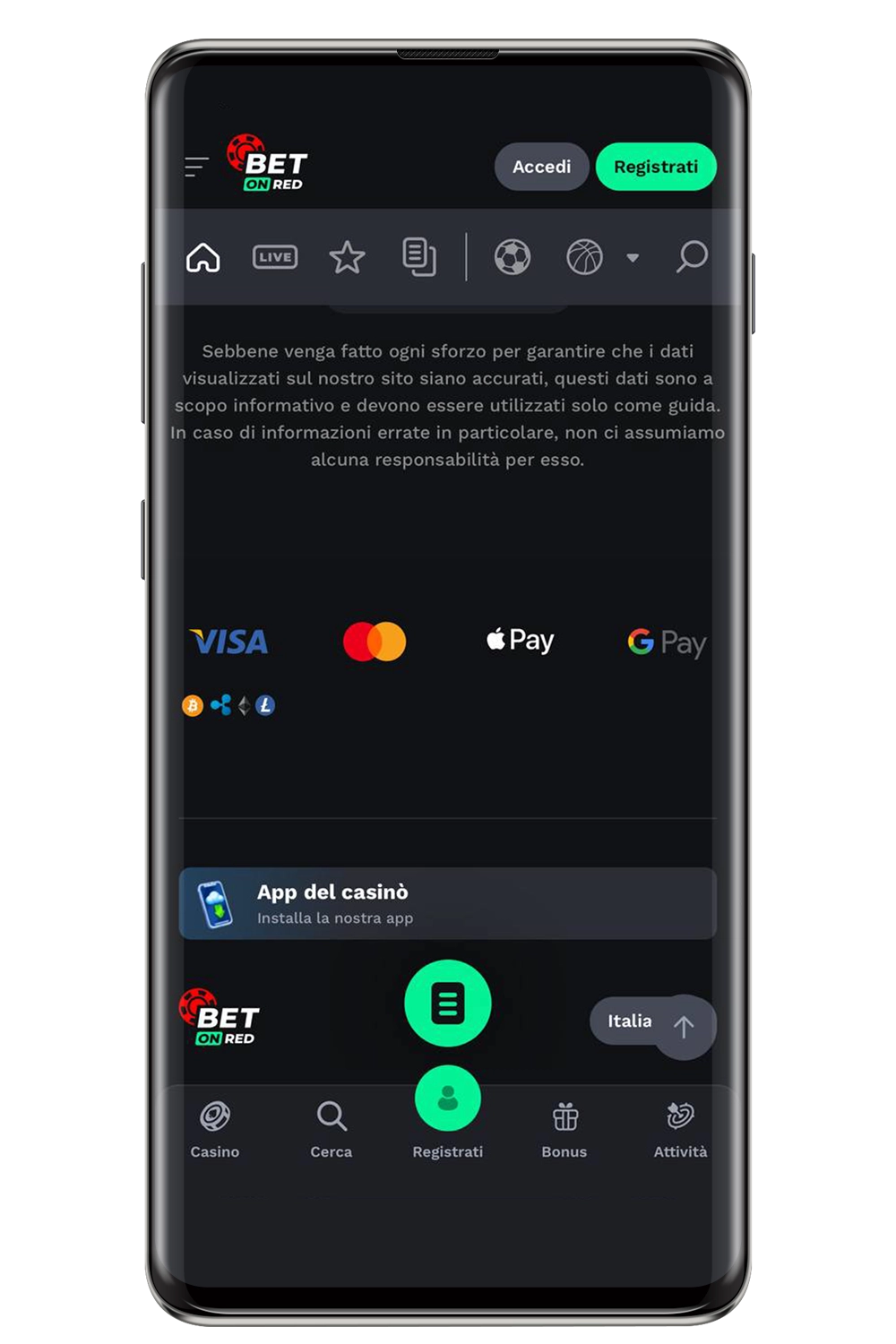 Screenshot dal sito ufficiale